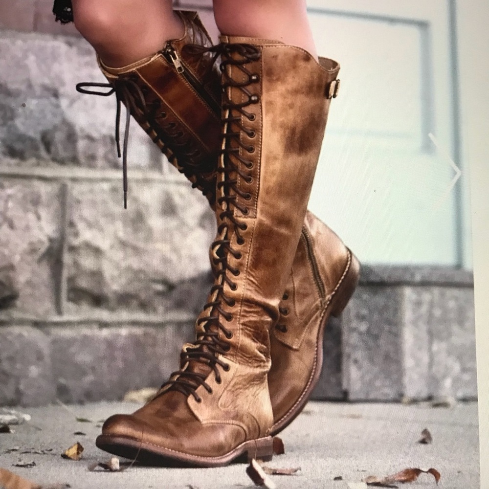 BED | STÜ Tan rustic knee high leather boots
